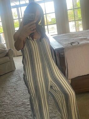 En Creme Cream and Navy Striped Sleeveless Jumpsuit